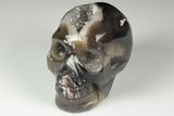 Polished Banded Agate Skull with Quartz Crystal Pocket #190525-2